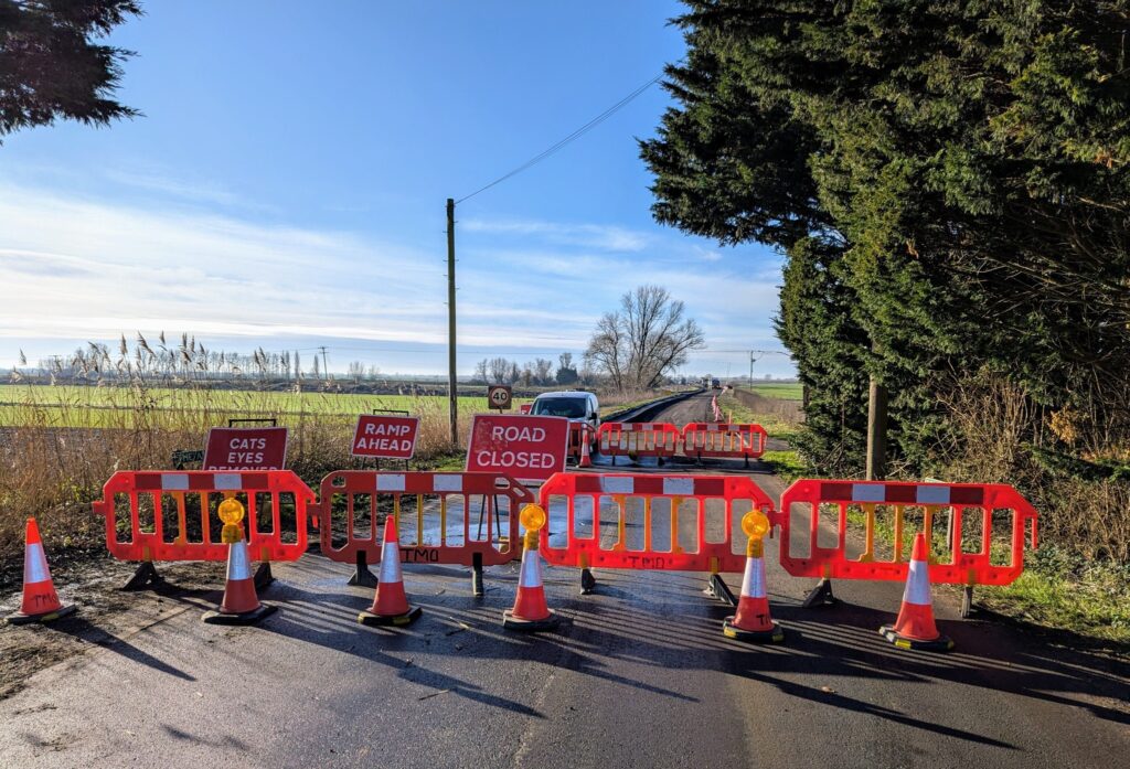 Road works with barriers